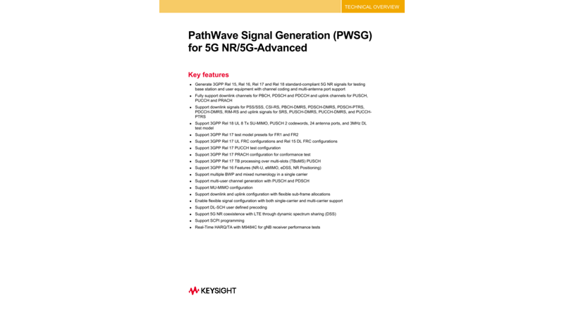 PathWave Signal Generation (PWSG) for 5G NR/5G-Advanced
